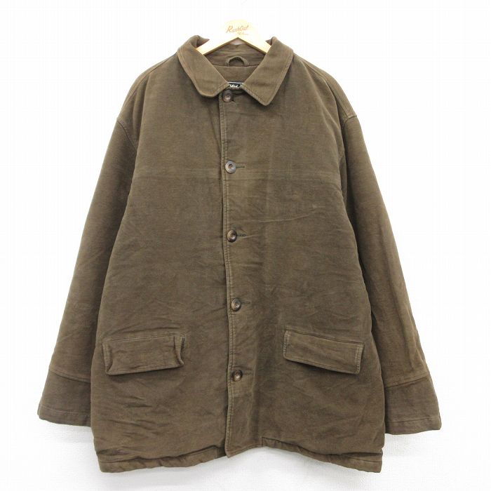 XL★古着 エディーバウアー 長袖 コート メンズ ポーラテック 大きいサイズ ロング丈 コットン 茶系 ブラウン 内側フリース 25feb10 中古 アウター