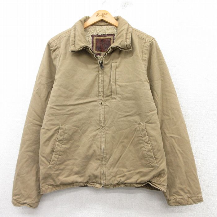 L★古着 アメリカンイーグル American Eagle 長袖 ジャケット メンズ コットン ベージュ系 カーキ 内側ボア ダメージ加工 25feb10 中古 アウター ジャンパー ブルゾン