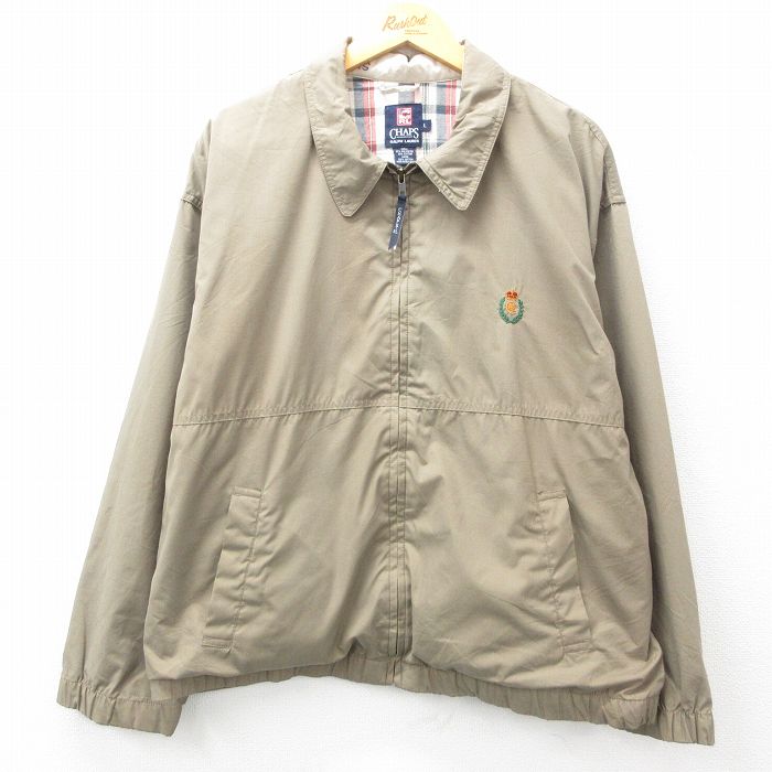 XL★古着 ラルフローレン Ralph Lauren チャップス 長袖 ブランド ジャケット スイングトップ メンズ 00年代 00s ワンポイントロゴ 大きいサイズ ベージュ カーキ 内側フランネル 25feb12 中古 アウター ジャンパー ブルゾン