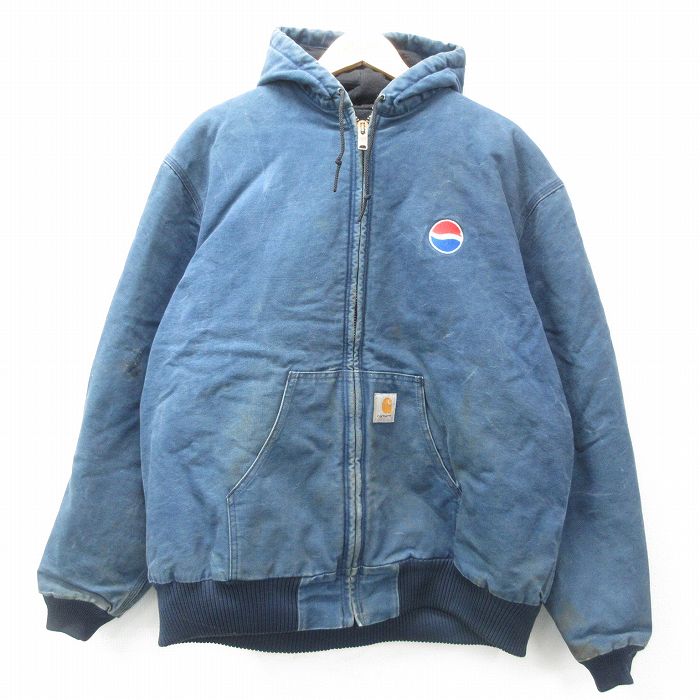 XL★古着 カーハート Carhartt 長袖 アクティブ ジャケット パーカー メンズ ペプシ ダック地 大きいサイズ コットン 紺 ネイビー 内側キルティング 【spe】 25feb12 中古 アウター ジャンパー ブルゾン
