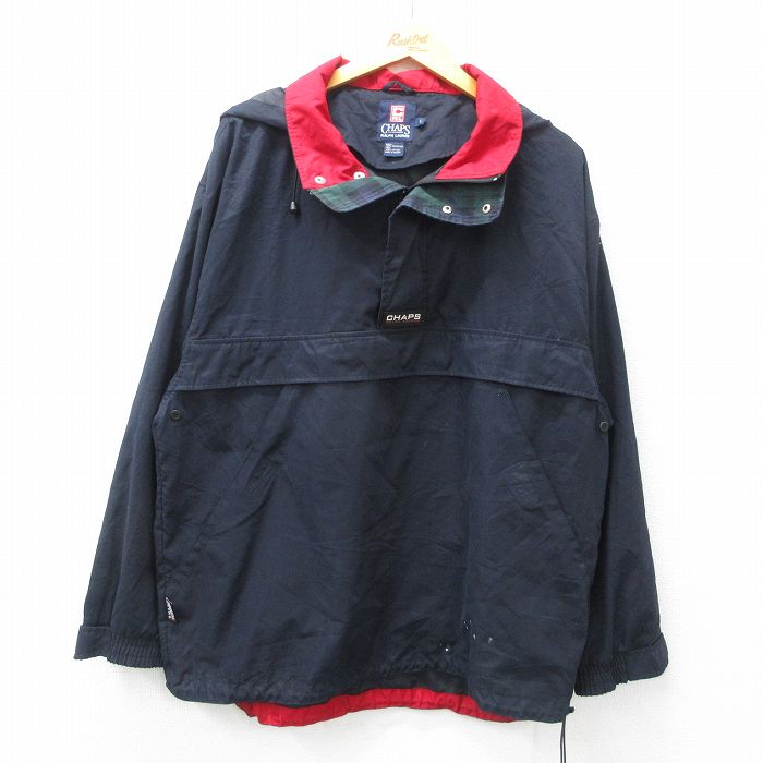XL★古着 ラルフローレン Ralph Lauren チャップス 長袖 ブランド ハーフジップ ジャケット パーカー メンズ 00年代 00s ワンポイントロゴ 大きいサイズ 紺 ネイビー 25feb12 中古 アウター ジャンパー ブルゾン