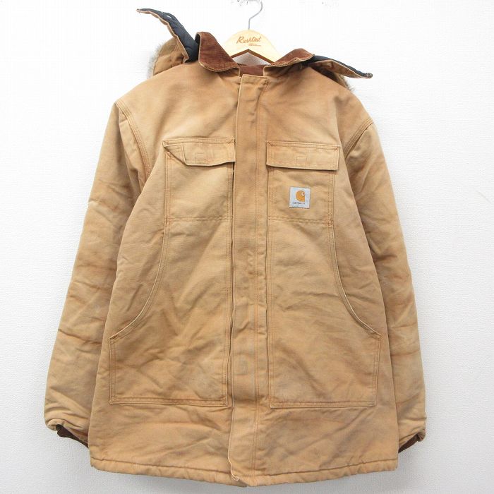XL★古着 カーハート Carhartt 長袖 トラディショナル コート パーカー メンズ 90年代 90s 襟コーデュロイ ダック地 大きいサイズ コットン USA製 茶系他 ブラウン 内側キルティング 【spe】 25feb12 中古 アウター