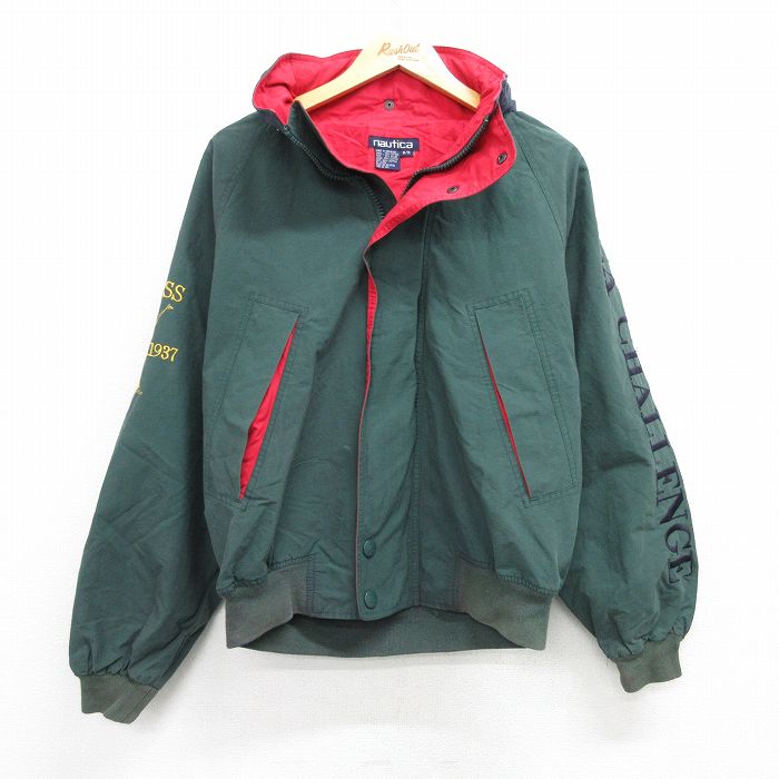 XL★古着 ノーティカ NAUTICA 長袖 ブランド セーリング ジャケット メンズ 90年代 90s ビッグロゴ ラグラン 緑他 グリーン 25feb13 中古 アウター ジャンパー ブルゾン