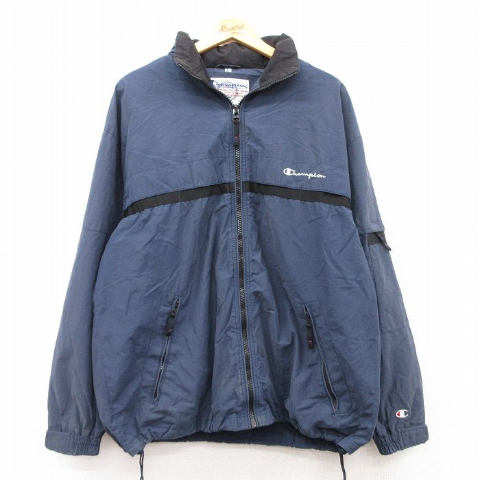 XL★古着 チャンピオン champion 長袖 ジャケット メンズ 00年代 00s ワンポイントロゴ 紺 ネイビー 内側メッシュ 25feb13 中古 アウター ジャンパー ブルゾン