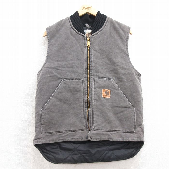 M★古着 カーハート Carhartt ベスト メンズ 90年代 90s ダック地 コットン USA製 グレー 内側キルティング 【spe】 25feb14 中古 アウター