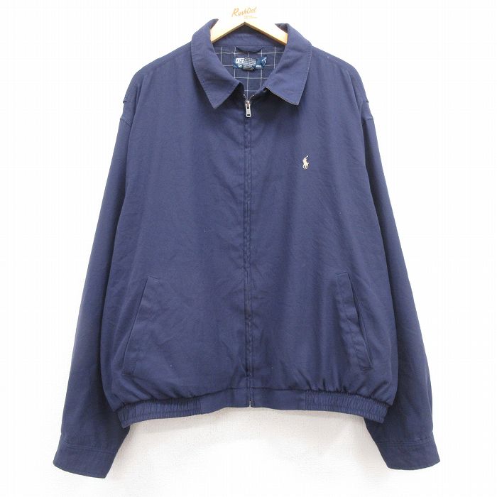 XL★古着 ラルフローレン Ralph Lauren 長袖 ブランド ジャケット スイングトップ メンズ 90年代 90s ワンポイントロゴ 大きいサイズ 紺 ネイビー 【spe】 25feb14 中古 アウター ジャンパー ブルゾン