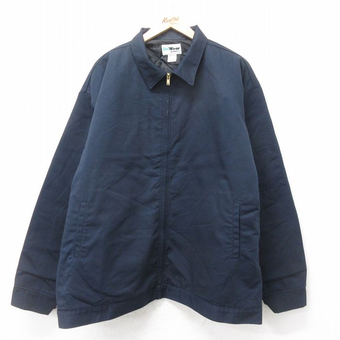 XL★古着 長袖 ワーク ジャケット スイングトップ メンズ 大きいサイズ 紺 ネイビー 内側キルティング 25feb14 中古 アウター ジャンパー ブルゾン