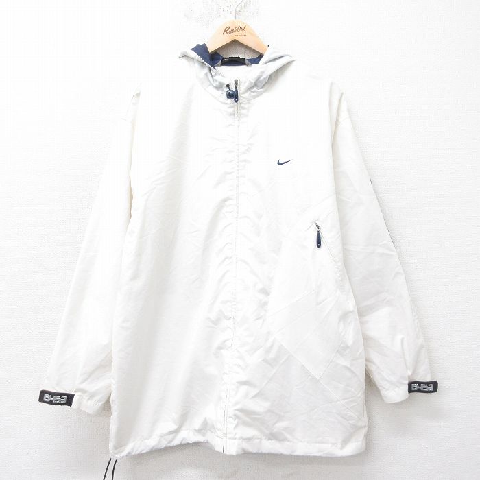 XL★古着 ナイキ NIKE 長袖 ジャケット パーカー メンズ 大きいサイズ ロング丈 白 ホワイト 25feb14 中古 アウター ジャンパー ブルゾン