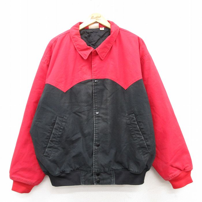 XL★古着 長袖 ジャケット メンズ 00年代 00s ツートンカラー 大きいサイズ コットン 赤他 レッド 内側キルティング 25feb17 中古 アウター ジャンパー ブルゾン