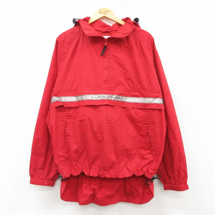 XL★古着 カルバンクライン Calvin Klein 長袖 ハーフジップ ジャケット パーカー メンズ 00年代 00s 大きいサイズ 赤 レッド 内側メッシュ 25feb17 中古 アウター ジャンパー ブルゾン