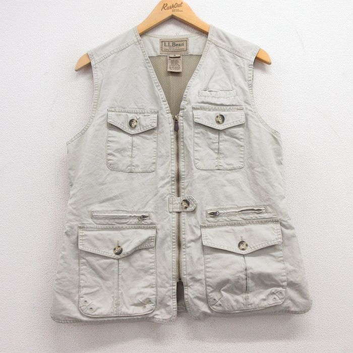 S★古着 エルエルビーン LLBEAN ベスト メンズ 00年代 00s コットン 薄ベージュ カーキ 内側メッシュ 25feb18 中古 アウター