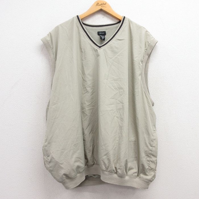 【20%OFF】XL★古着 IZOD ベスト メンズ 大きいサイズ Vネック 薄ベージュ カーキ 内側メッシュ 25feb18 中古 アウター