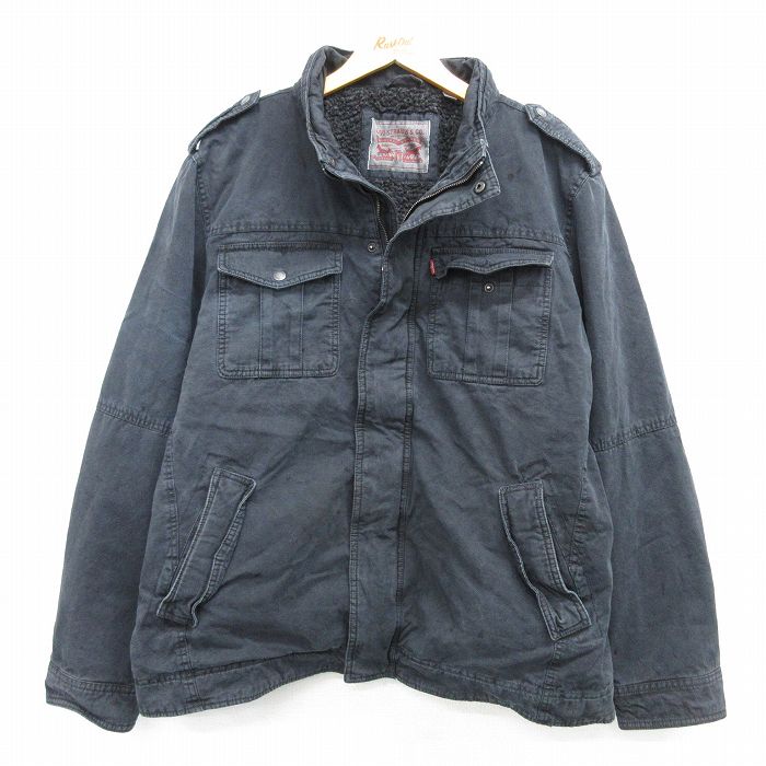 XL★古着 リーバイス Levis 長袖 ジャケット メンズ 大きいサイズ コットン 黒 ブラック 内側ボア 25feb19 中古 アウター ジャンパー ブルゾン
