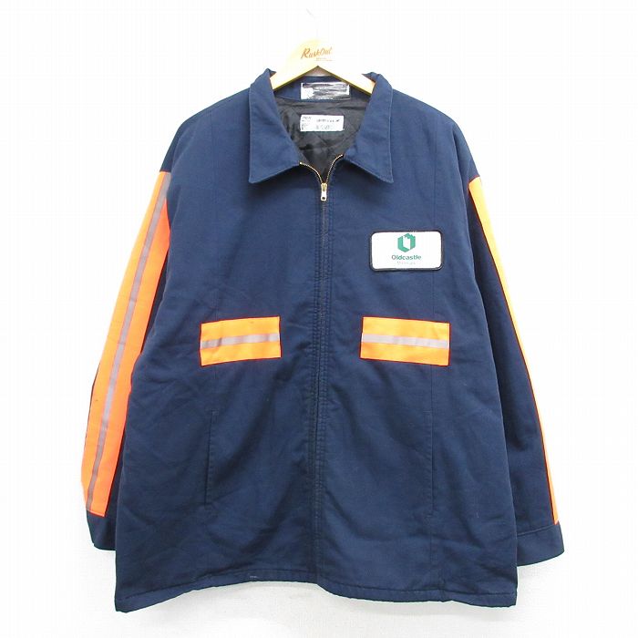 XL★古着 長袖 ワーク ジャケット メンズ リフレクター 大きいサイズ 紺他 ネイビー 内側キルティング 25feb19 中古 アウター ジャンパー ブルゾン