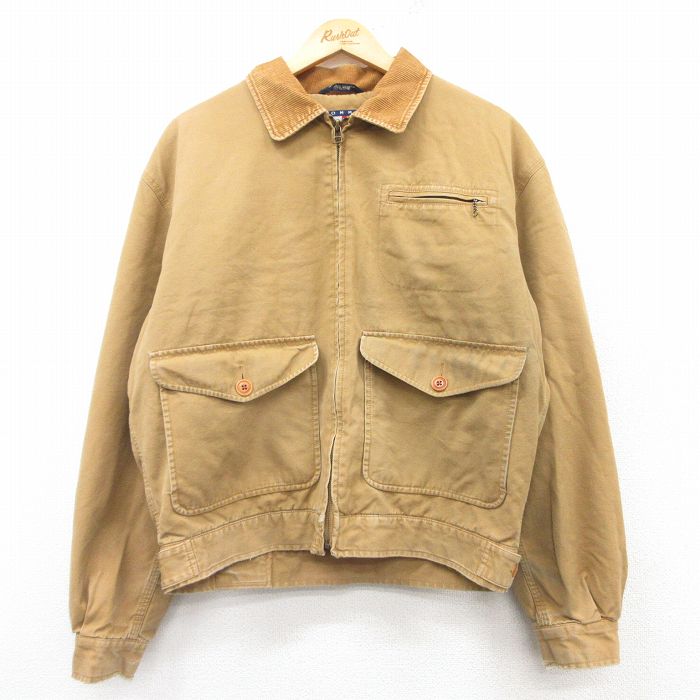 XL★古着 トミーヒルフィガー TOMMY HILFIGER 長袖 ブランド ジャケット メンズ 90年代 90s コットン 襟コーデュロイ ベージュ カーキ 内側キルティング 25feb18 中古 アウター ジャンパー ブルゾン