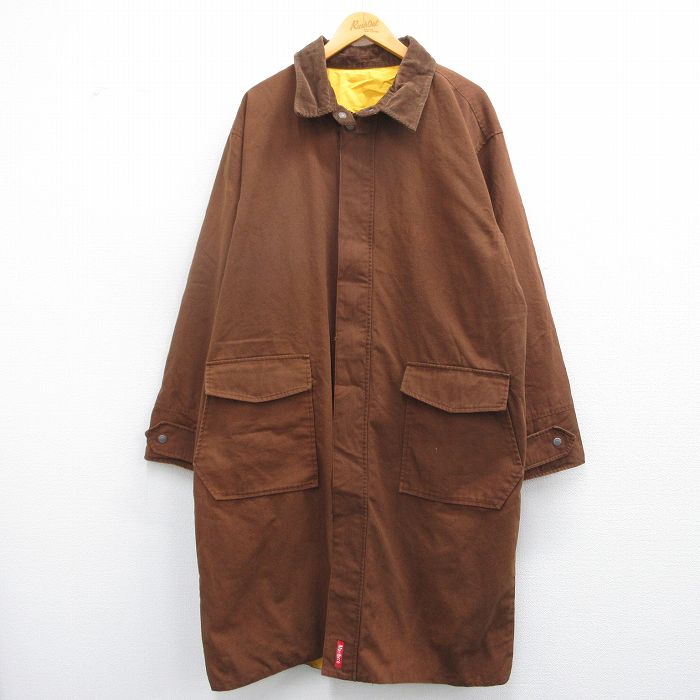 XL★古着 マルボロ 長袖 コート メンズ 90年代 90s ダック地 リバーシブル 大きいサイズ ロング丈 茶 ブラウン 【spe】 25feb22 中古 アウター