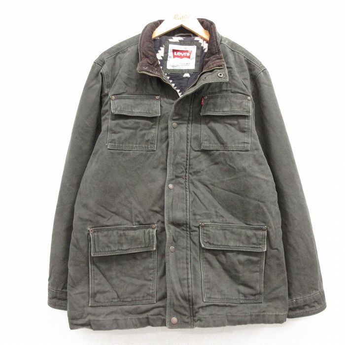 XL★古着 リーバイス Levis 長袖 ジャケット メンズ ダック地 コットン 襟コーデュロイ 緑系 グリーン 25feb26 中古 アウター ジャンパー ブルゾン