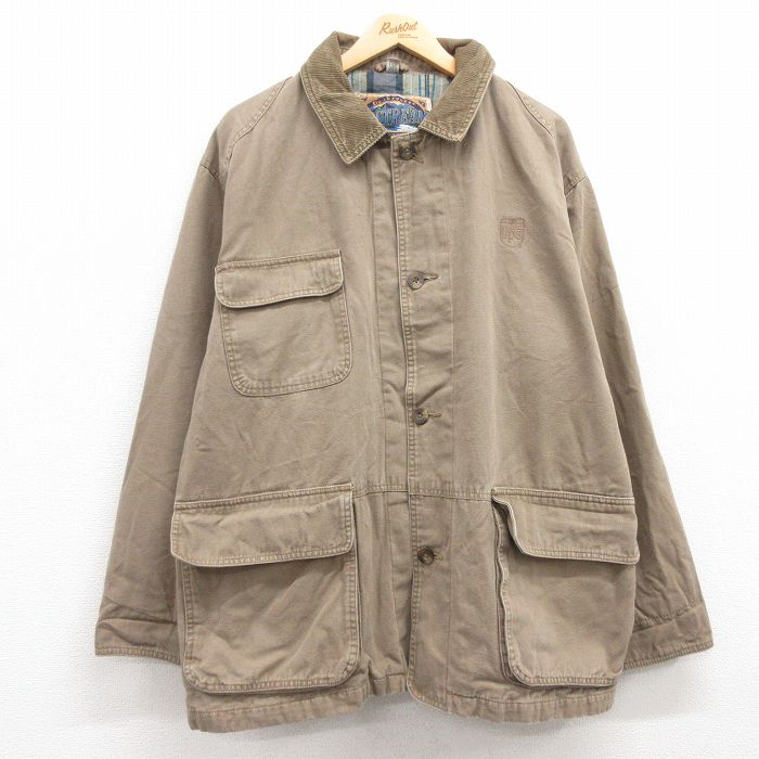 【20%OFF】XL★古着 Dunbrooke 長袖 ジャケット メンズ ups ダック地 大きいサイズ コットン 襟コーデュロイ 茶 ブラウン 内側フランネル 25feb26 中古 アウター ジャンパー ブルゾン