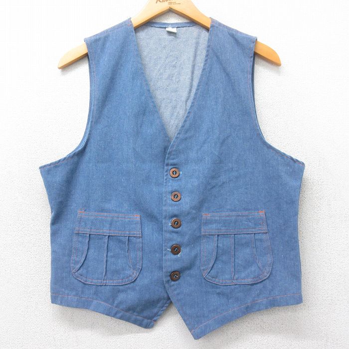 M★古着 ベスト メンズ 80年代 80s 薄紺 ネイビー 25feb27 中古 アウター