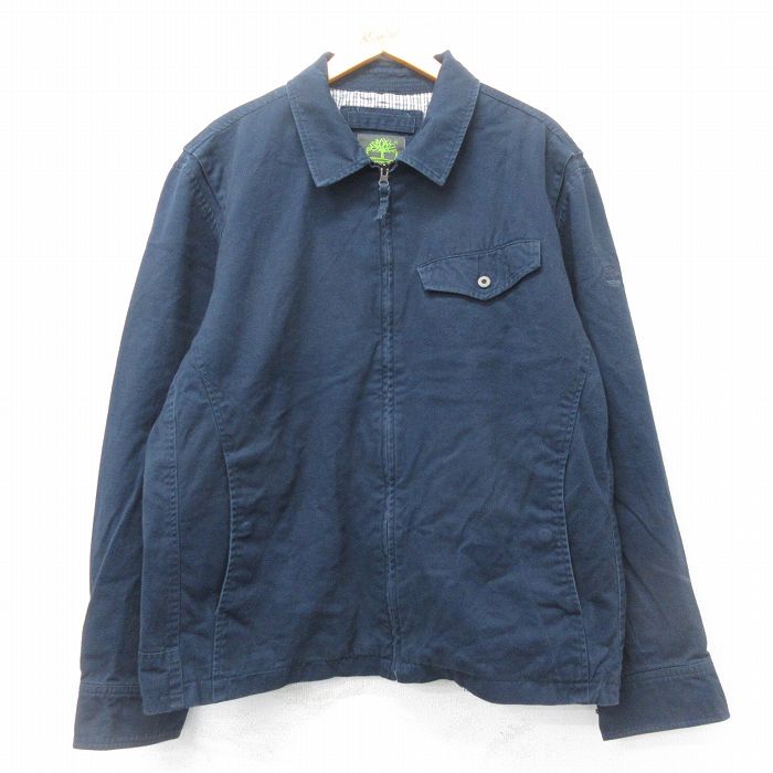 XL★古着 ティンバーランド 長袖 ジャケット メンズ ワンポイントロゴ 大きいサイズ コットン 紺 ネイビー 25feb27 中古 アウター ジャンパー ブルゾン