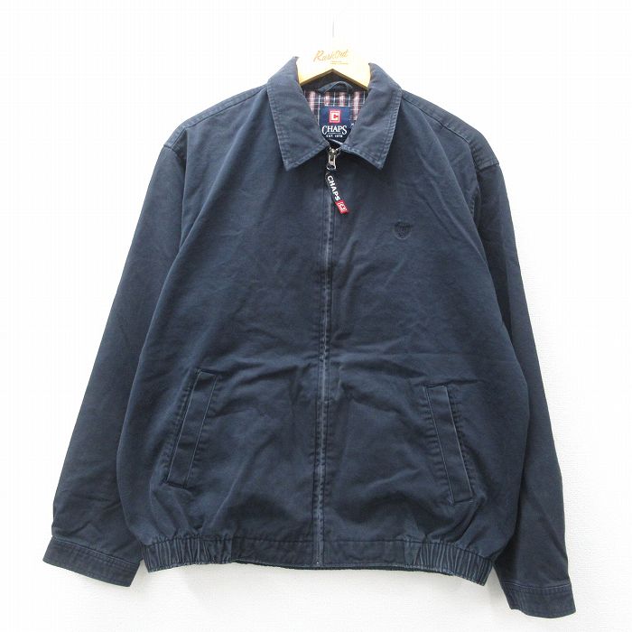 XL★古着 チャップス 長袖 ジャケット スイングトップ メンズ コットン 紺 ネイビー 25mar05 中古 アウター ジャンパー ブルゾン