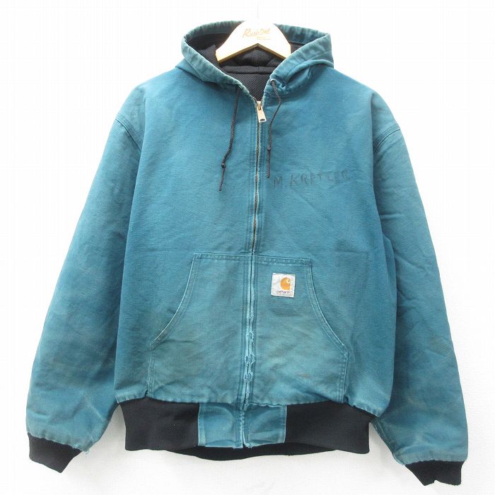XL★古着 カーハート Carhartt 長袖 アクティブ ジャケット パーカー メンズ 90年代 90s ダック地 大きいサイズ コットン USA製 青緑他 内側メッシュ 【spe】 25mar05 中古 アウター ジャンパー ブルゾン