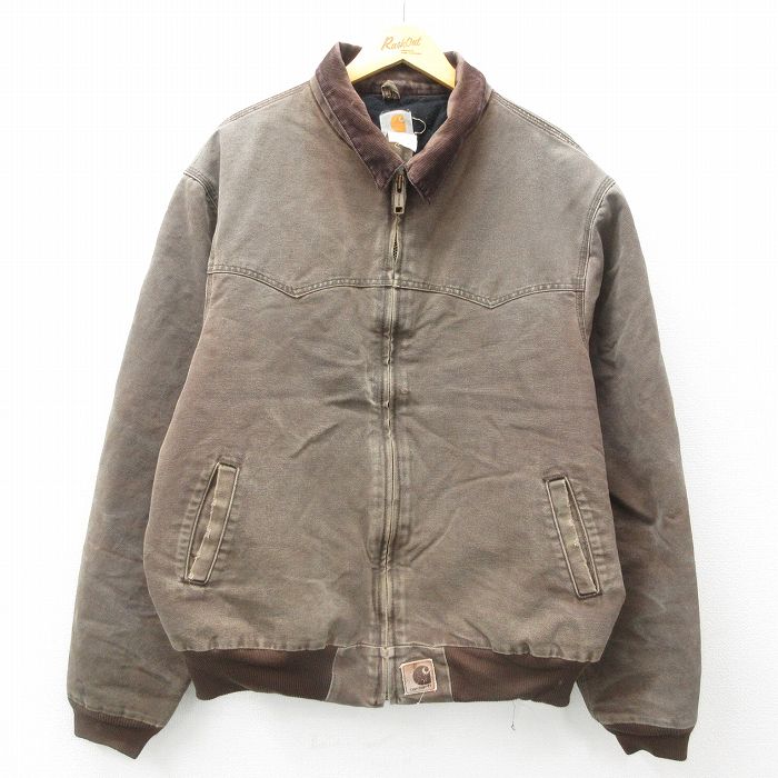 XL★古着 カーハート Carhartt 長袖 サンタフェ ジャケット メンズ 90年代 90s ダック地 襟コーデュロイ 茶 ブラウン 内側キルティング 【spe】 25mar05 中古 アウター ジャンパー ブルゾン