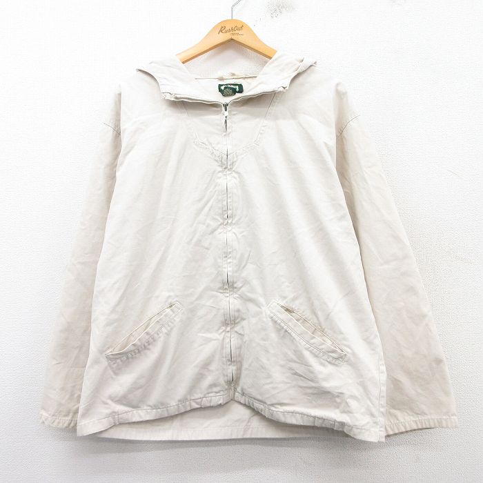 XL★古着 長袖 ジャケット パーカー メンズ コットン 生成り 25mar06 中古 アウター ジャンパー ブルゾン