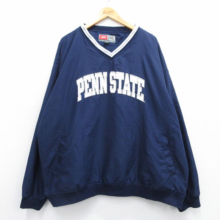 XL★古着 長袖 ジャケット メンズ PENN 大きいサイズ Vネック 濃紺 ネイビー 25mar14 中古 アウター ジャンパー ブルゾン