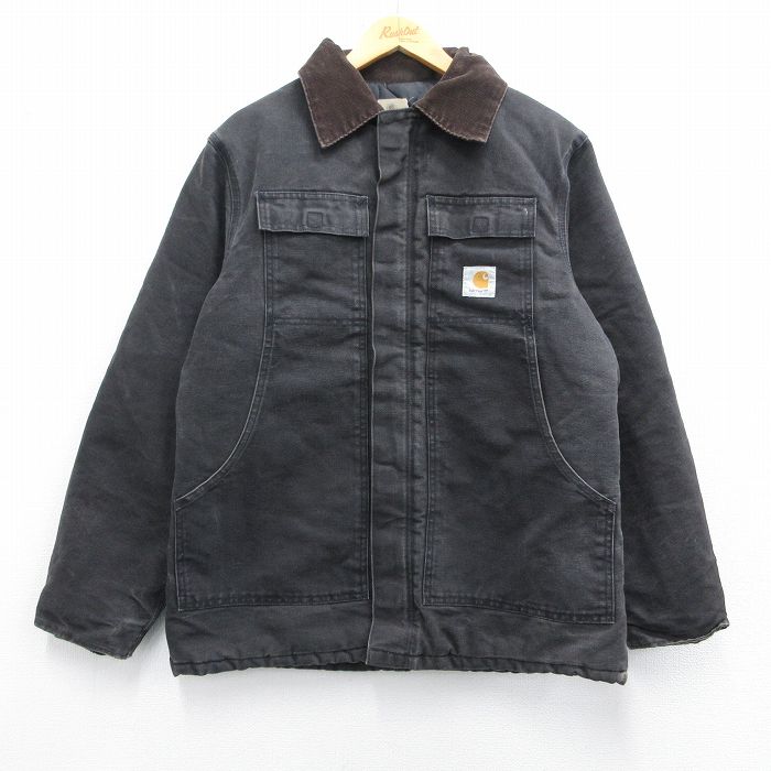 XL★古着 カーハート Carhartt 長袖 トラディショナル ジャケット メンズ 90年代 90s ダック地 襟コーデュロイ コットン USA製 黒 ブラック 内側キルティング 【spe】 25mar14 中古 アウター ジャンパー ブルゾン