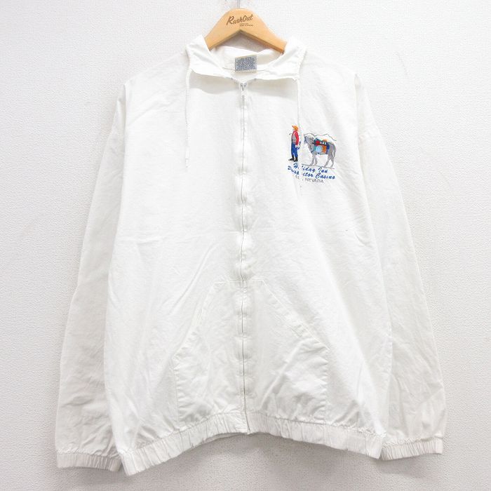 XL★古着 長袖 ジャケット メンズ 90年代 90s ロバ ネバダ 刺繍 コットン USA製 白 ホワイト 25mar18 中古 アウター ジャンパー ブルゾン