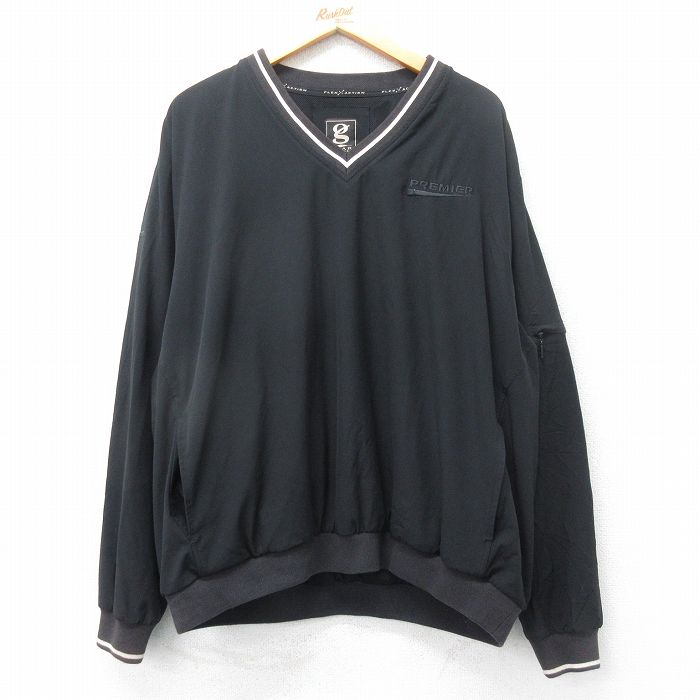 XL★古着 長袖 ジャケット メンズ PREMIER 大きいサイズ Vネック 黒 ブラック 内側メッシュ 25mar26 中古 アウター ジャンパー ブルゾン