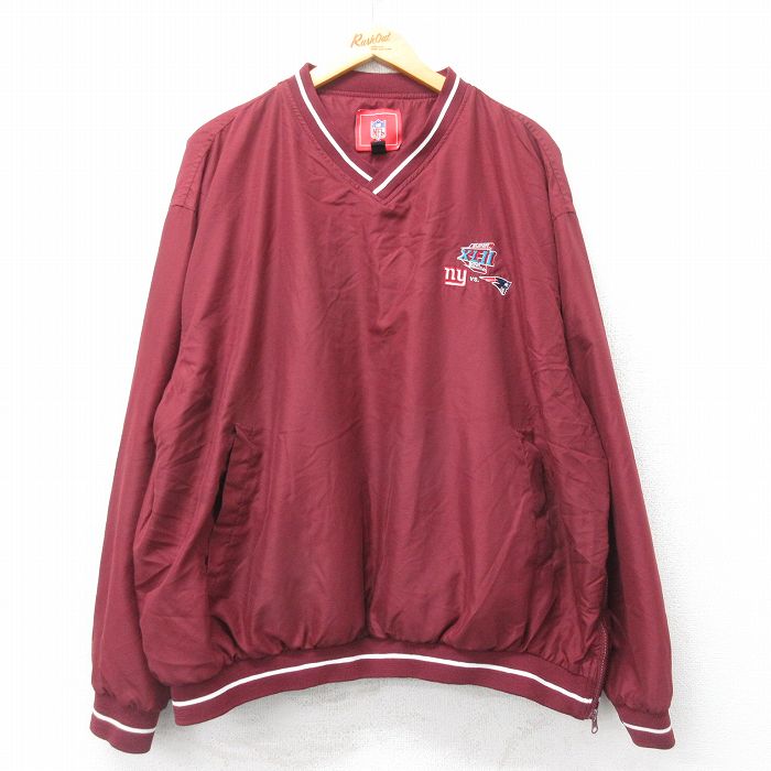 XL★古着 長袖 ジャケット メンズ NFL ニューヨークジャイアンツ ニューイングランドペイトリオッツ 大きいサイズ Vネック エンジ 内側メッシュ アメフト スーパーボウル 25mar26 中古 アウター ジャンパー ブルゾン