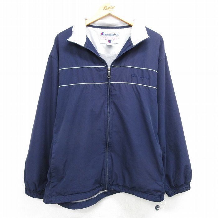 XL★古着 チャンピオン champion 長袖 ジャケット メンズ ワンポイントロゴ 大きいサイズ 紺 ネイビー 25mar27 中古 アウター ジャンパー ブルゾン