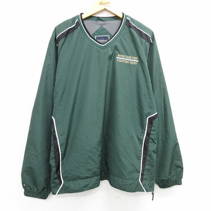XL★古着 ホロウェイ 長袖 ジャケット メンズ 00年代 00s ノートルダム 大きいサイズ Vネック 緑他 グリーン 内側メッシュ 25mar27 中古 アウター ジャンパー ブルゾン