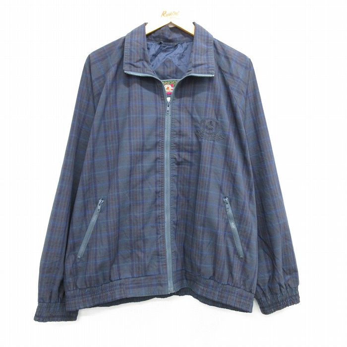 XL★古着 長袖 ジャケット メンズ 90年代 90s Mango ラグラン 大きいサイズ 紺他 ネイビー チェック 25mar27 中古 アウター ジャンパー ブルゾン
