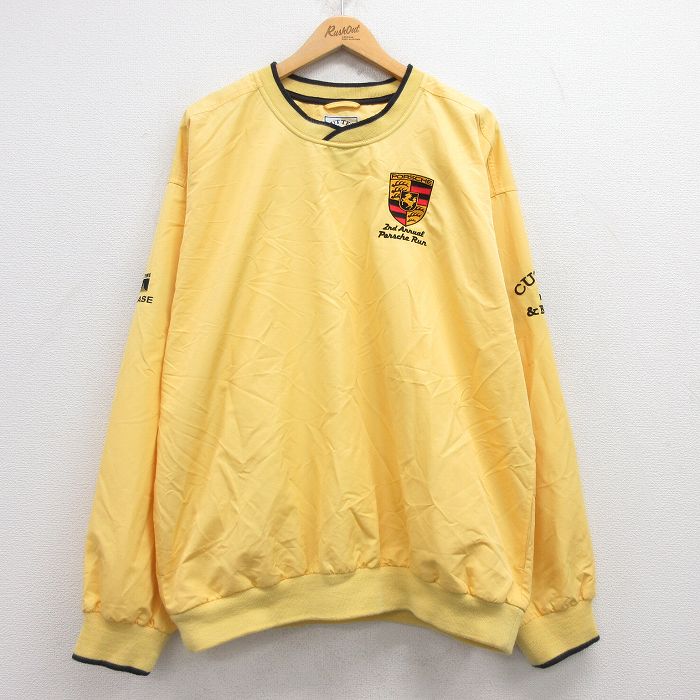 XL★古着 長袖 ジャケット メンズ 00年代 00s PORSCHE ポルシェ 大きいサイズ Vネック 黄 イエロー 内側メッシュ 25apr12 中古 アウター ジャンパー ブルゾン
