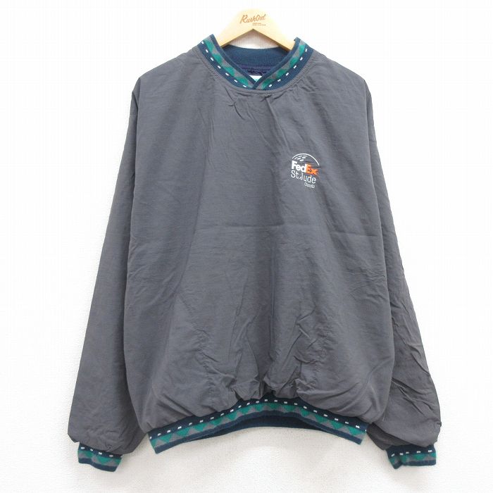 XL★古着 長袖 ジャケット メンズ 90年代 90s FedEx 大きいサイズ Vネック USA製 グレー他 25apr12 中古 アウター ジャンパー ブルゾン