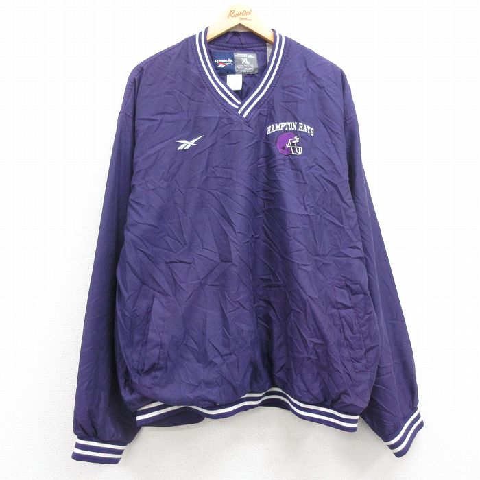 【50%OFF】XL★古着 リーボック REEBOK 長袖 ジャケット メンズ ハンプトンベイズ 大きいサイズ Vネック 紫他 パープル 25apr12 中古 アウター ジャンパー ブルゾン
