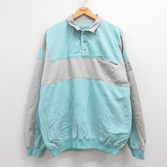 XL★古着 ガッチャ 長袖 トップス メンズ 90年代 90s ツートンカラー 襟付き コットン 水色他 25apr12 中古 アウター