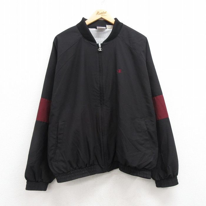 XL★古着 チャンピオン champion 長袖 ジャケット メンズ 00年代 00s ワンポイントロゴ 大きいサイズ ラグラン 黒他 ブラック 内側メッシュ 25apr12 中古 アウター ジャンパー ブルゾン