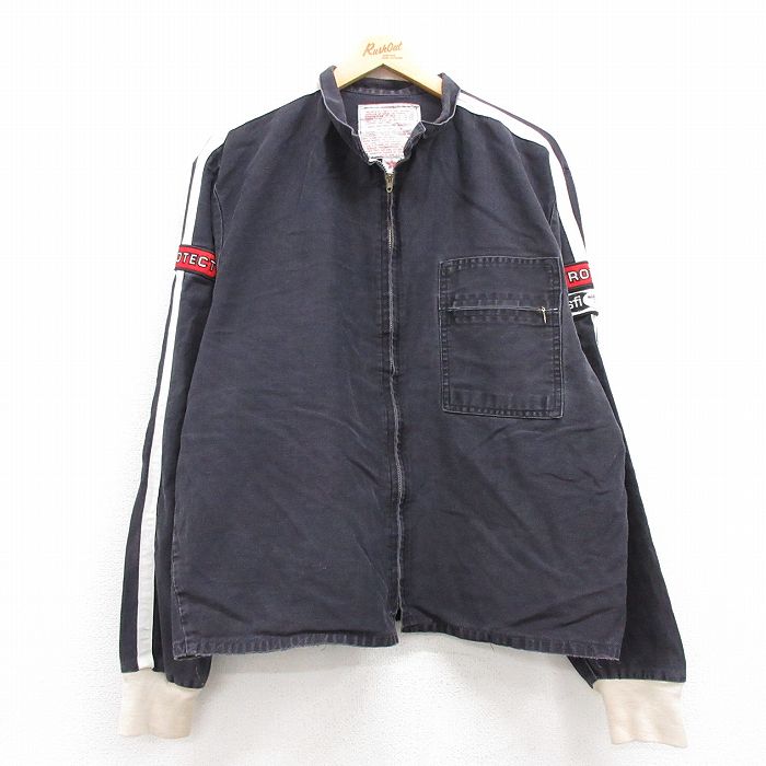 XL★古着 長袖 ジャケット メンズ 80年代 80s PYROTECT 大きいサイズ コットン USA製 タロン 黒他 ブラック 25apr12 中古 アウター ジャンパー ブルゾン