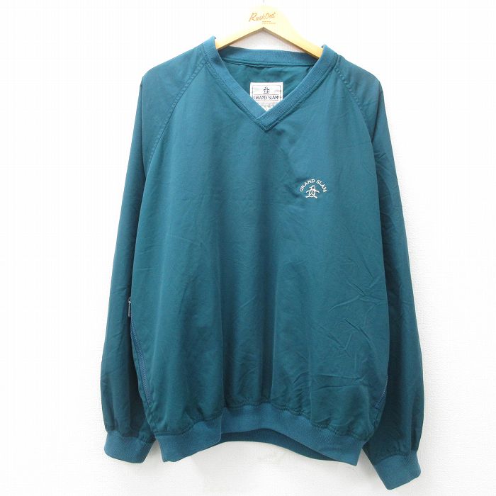 XL★古着 グランドスラム 長袖 ジャケット メンズ ワンポイントロゴ ラグラン Vネック 青緑 25apr12 中古 アウター ジャンパー ブルゾン