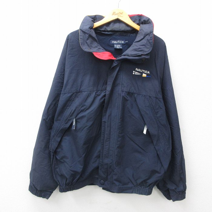 XL★古着 ノーティカ NAUTICA 長袖 ブランド セーリング ジャケット メンズ 90年代 90s ワンポイントロゴ 大きいサイズ ラグラン 紺他 ネイビー 内側メッシュ 25apr12 中古 アウター ジャンパー ブルゾン