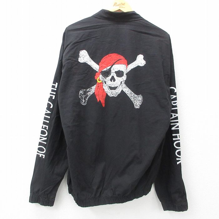 XL★古着 長袖 ジャケット メンズ スカル 海賊 キャプテン コットン 黒 ブラック 25apr12 中古 アウター ジャンパー ブルゾン