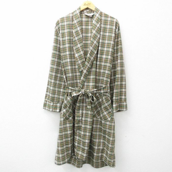XL★古着 長袖 ガウン 羽織 メンズ 80年代 80s ロング丈 USA製 緑他 グリーン チェック 25apr12 中古 アウター