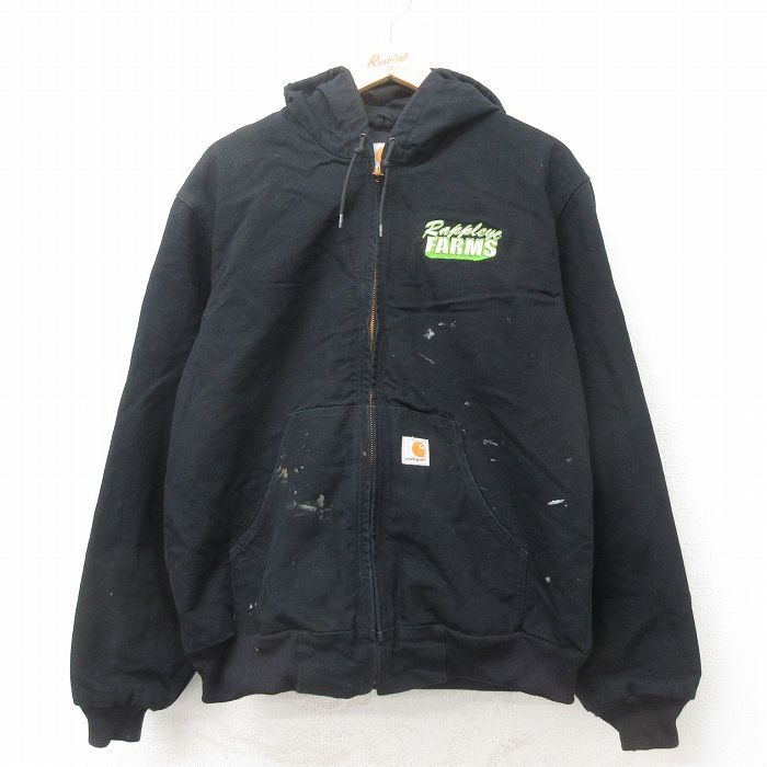 XL★古着 カーハート Carhartt アクティブ 長袖 ジャケット パーカー メンズ 90年代 90s FARMS ダック地 コットン USA製 黒 ブラック 【spe】 25jul23 中古 アウター ジャンパー ブルゾン