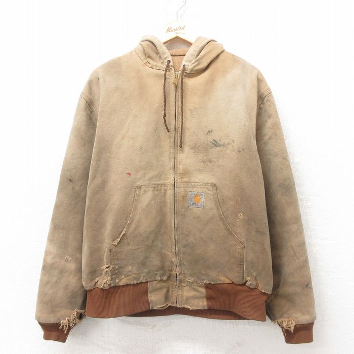【20%OFF】XL★古着 カーハート Carhartt アクティブ 長袖 ジャケット パーカー メンズ ダック地 茶 ブラウン 25jul23 中古 アウター ジャンパー ブルゾン
