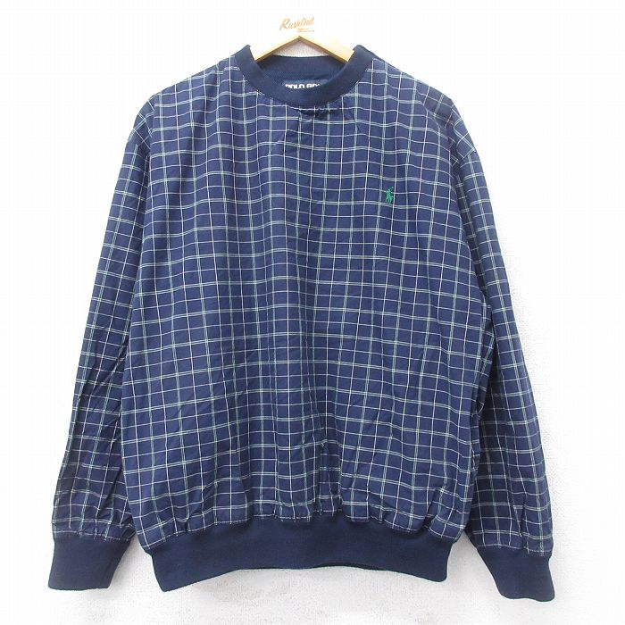 【20%OFF】XL★古着 ラルフローレン Ralph Lauren ポロゴルフ 長袖 ブランド ジャケット メンズ 90年代 90s ワンポイントロゴ 大きいサイズ クルーネック 紺他 ネイビー チェック 内側メッシュ 【spe】 25aug02 中古 アウター ジャンパー ブルゾン