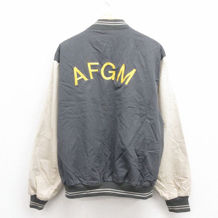 XL★古着 キングルイ 長袖 ジャケット メンズ 90年代 90s AFGM 刺繍 ツートンカラー コットン USA製 グレー 25aug30 中古 アウター ジャンパー ブルゾン